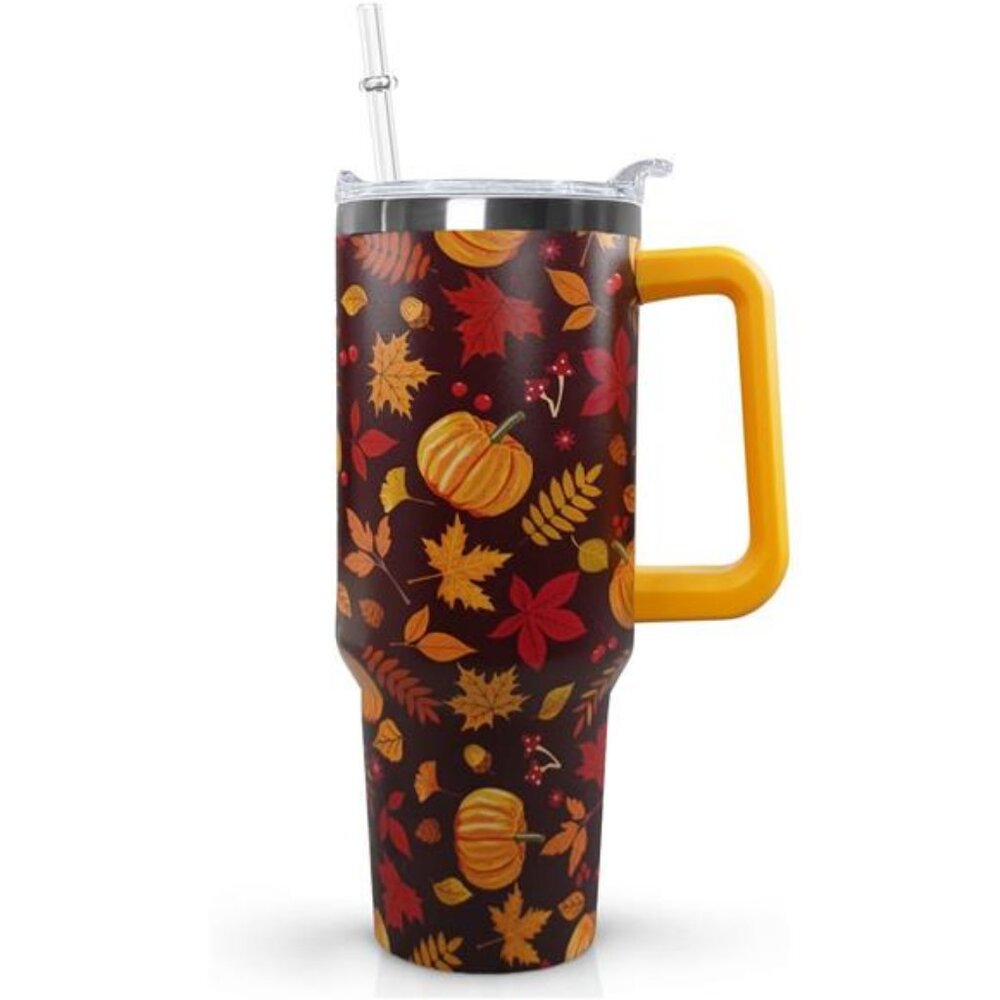Ceovfoi 40 oz Fall Pumpkin Tumbler Insulated‎ Stainless Tumbler, Autumn Travel